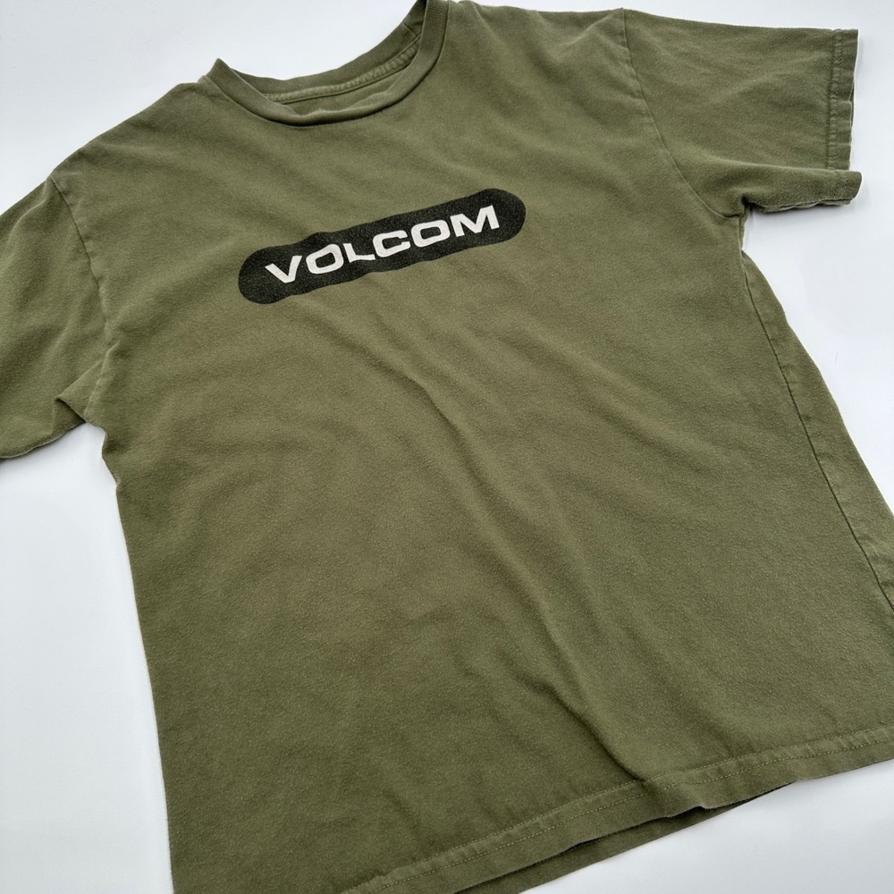 Volcom Kids L Olive Green Logo T Shirt Y2K Skate Streetwear Graphic Tee